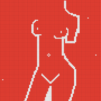 Cuerpo de una mujer en un fondo rojo 