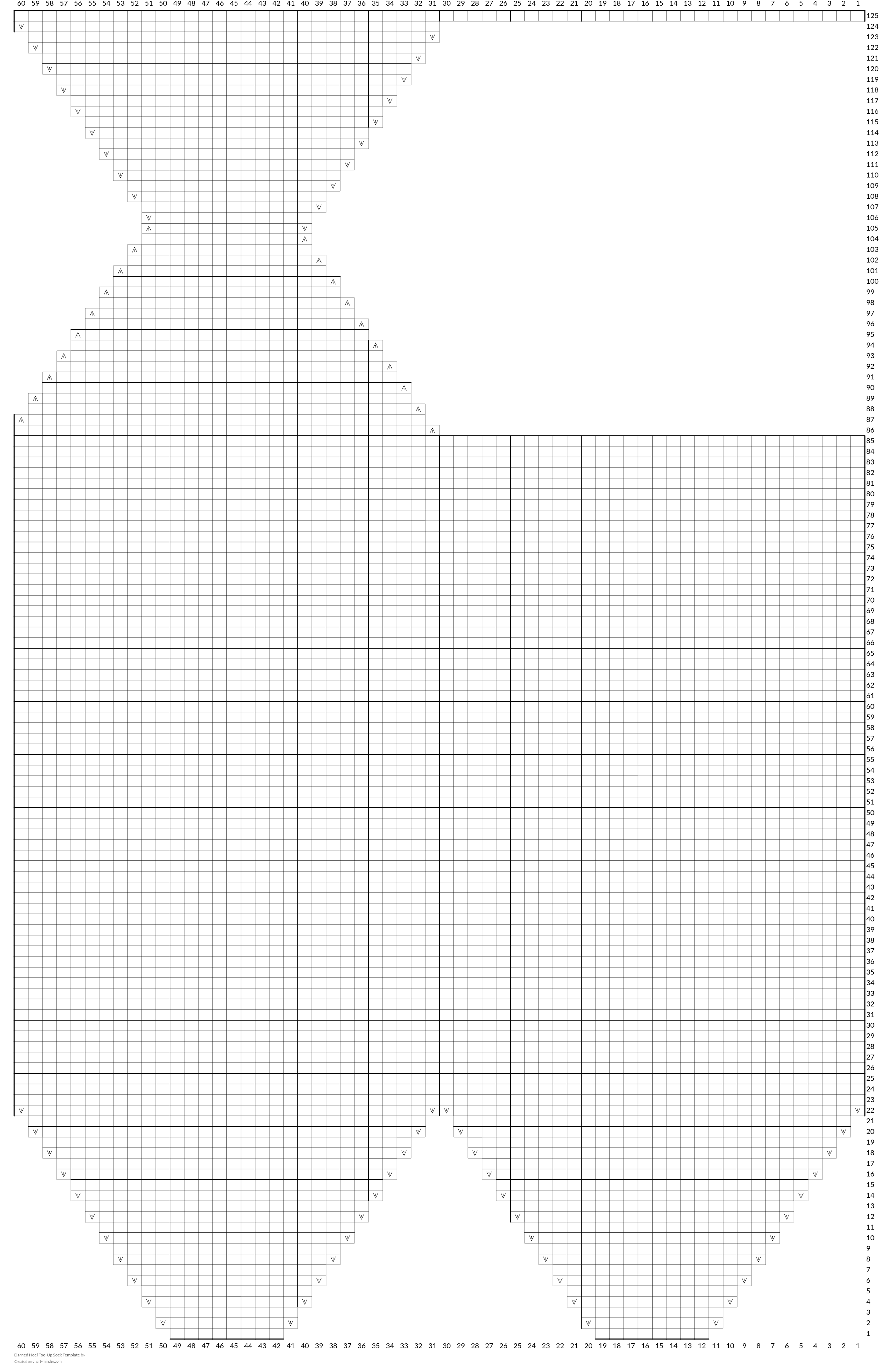 Darned Heel Toe-Up Sock Template