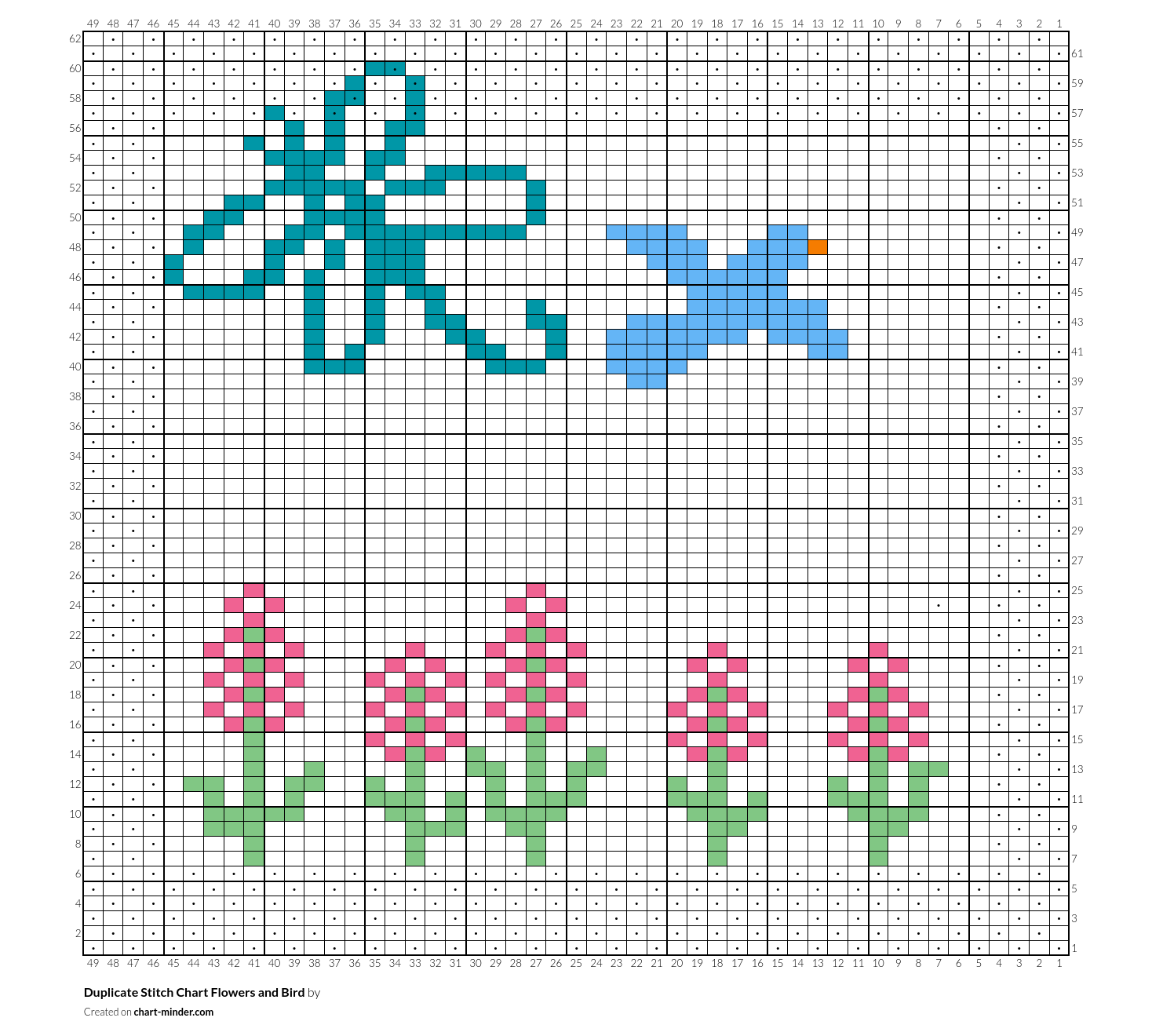 Duplicate Stitch Chart Flowers and Bird