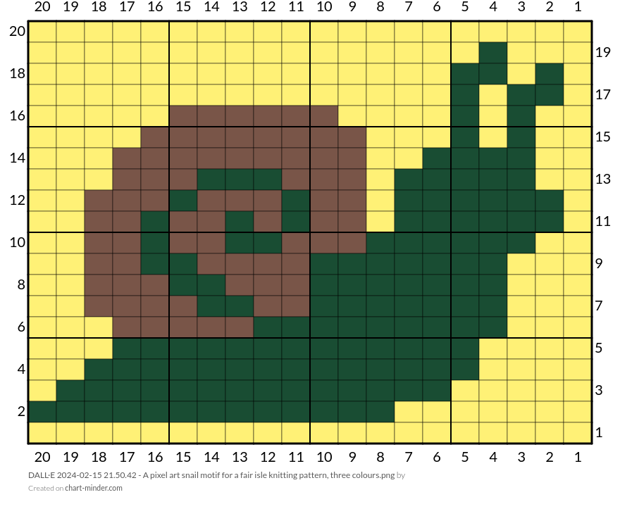 DALL·E 2024-02-15 21.50.42 - A pixel art snail motif for a fair isle knitting pattern, three colours.png