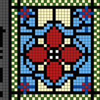 medieval, castle, stained glass, devil symbol. 