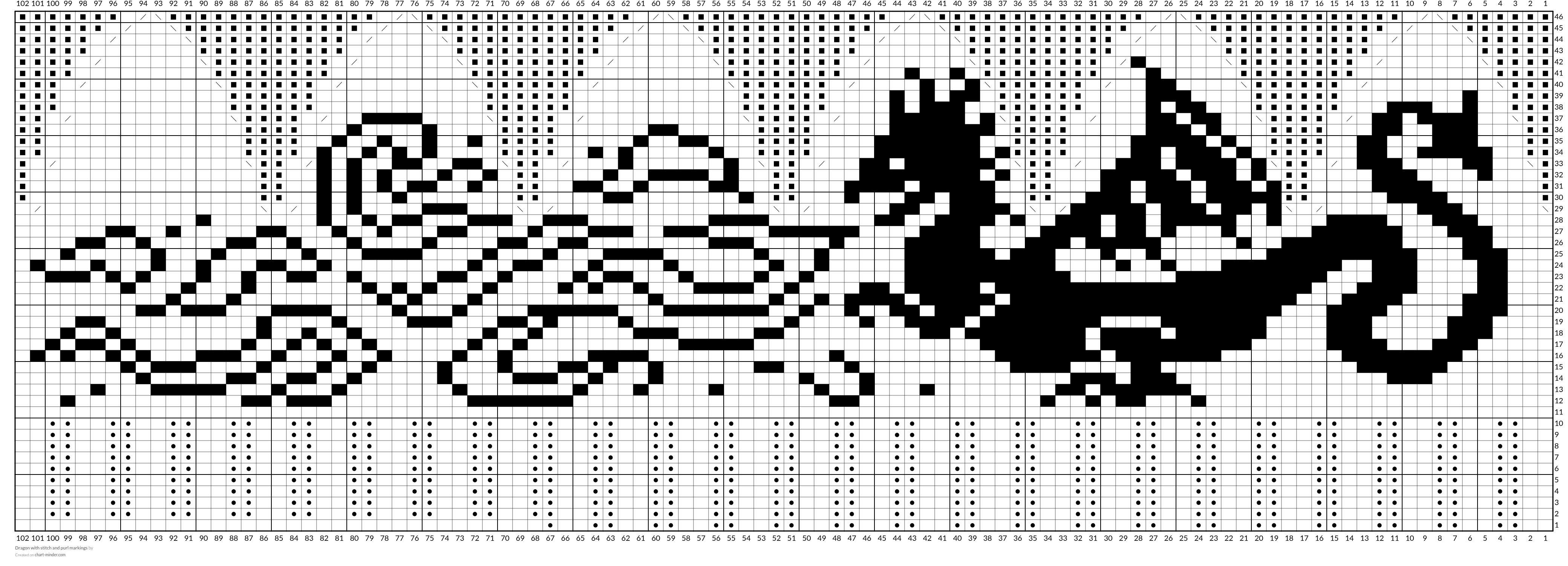 Dragon with stitch and purl markings