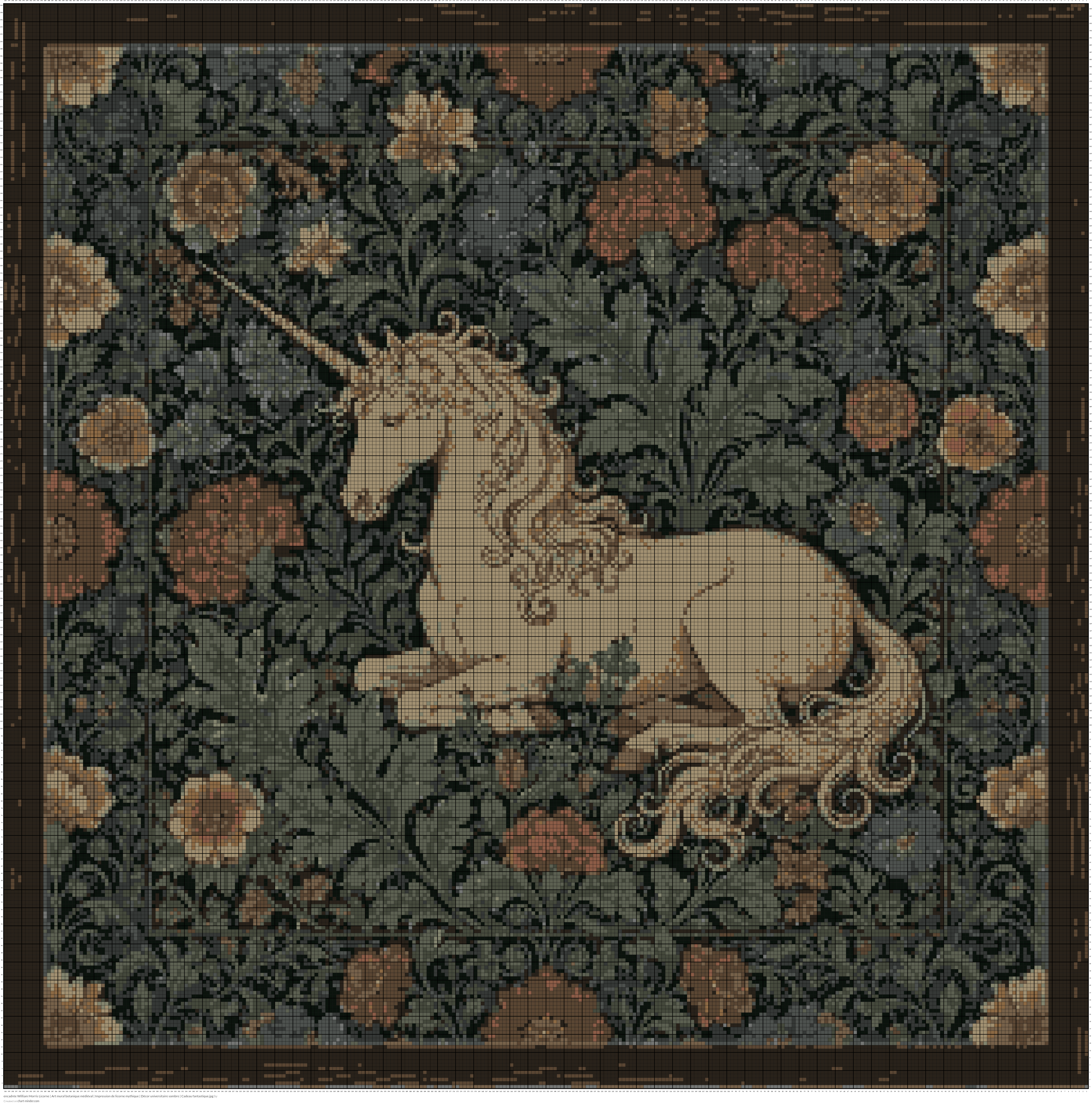 encadrée William Morris Licorne | Art mural botanique médiéval | Impression de licorne mythique | Décor universitaire sombre | Cadeau fantastique.jpg