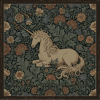 encadrée William Morris Licorne | Art mural botanique médiéval | Impression de licorne mythique | Décor universitaire sombre | Cadeau fantastique.jpg