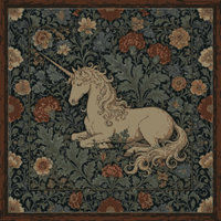 encadrée William Morris Licorne | Art mural botanique médiéval | Impression de licorne mythique | Décor universitaire sombre | Cadeau fantastique.jpg