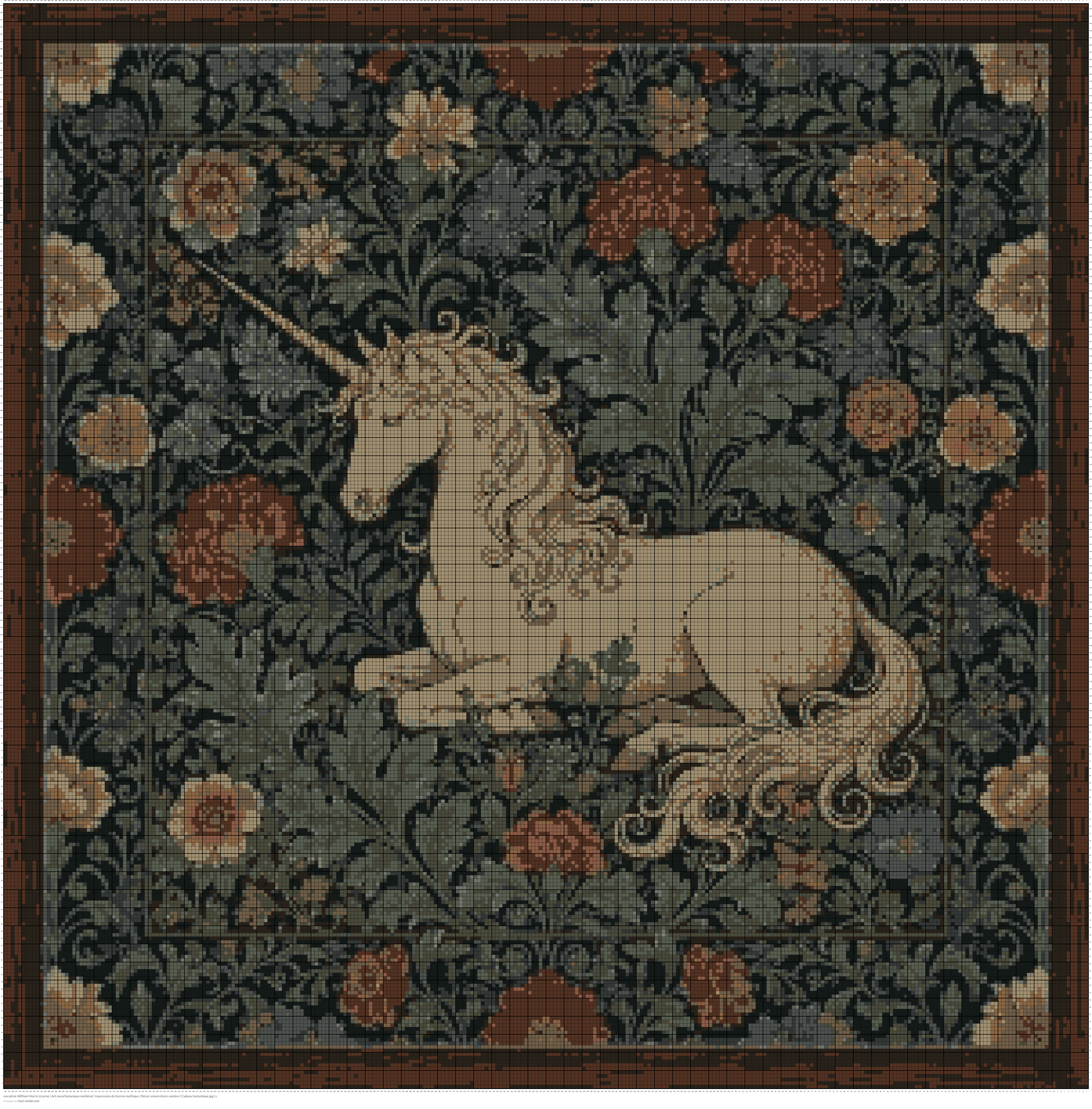 encadrée William Morris Licorne | Art mural botanique médiéval | Impression de licorne mythique | Décor universitaire sombre | Cadeau fantastique.jpg