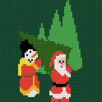 Santa and Snowman with Tree
